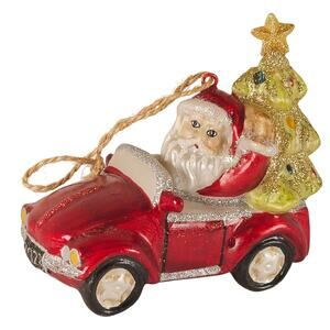 Santa in Red Convertible Car Ornament w/ Christmas Tree 2023 Glitter Holiday